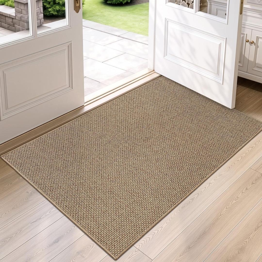 DEXI Thin Door Mat Indoor Entrance 48x72, Non Slip Entryway Mat, Dark Beige | Low Profile Front Doormat, Dirt-Trapping & Absorbent Surface Entry Rug for Inside House, Patio, Porch
