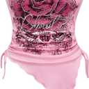 SOLY HUX Women's Y2k Bandeau Tube Tops Graphic Print Asymmetrical Crop Top Aesthetic Clothes (Light Pink)