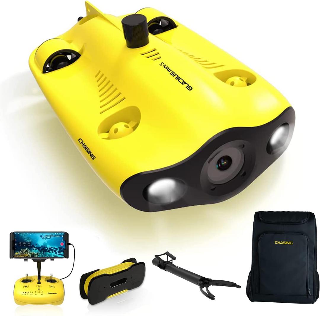 Chasing Gladius Mini Drone S Flash Pack - ROV - Up to 200 m - 4K UHD Camera - Including: Direct-Connect Remote Controller, 64GB SD card, Grabber Claw B, Backpack - Yellow