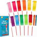 YGEOMER Ribbon Wands, 12pcs Rainbow Gymnastics Ribbons for Kids, Twirling Dance Sticks for Artistic Dancing, Talent Shows & Birthday Party Props