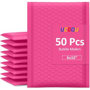 UCGOU Bubble Mailers 6x10 Usable Size 6x9 Bubble Mailers Hot Pink 50 Pack Poly Padded Envelopes Small Business Opaque Self Seal Adhesive Waterproof Boutique Shipping Bag for Jewelry Makeup Supplies #0