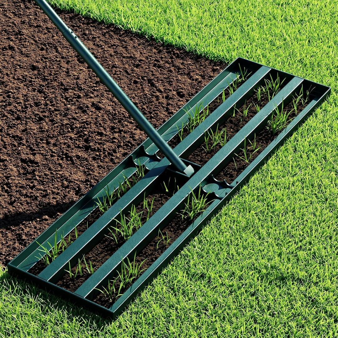Stainless Steel Lawn Leveling Rake with 70" Adjustable Long Handle – 30"×10" Lawn Leveler for Yard & Garden Soil Leveling, Heavy Duty Top Dressing Rake for Lawn Repair, Landscaping & Grass Care