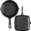 Pre-Seasoned Cast Iron skillets,2 Piece Durable Pots and Pans Set with Handle Covers for Grill, BBQ, Camping Fire, Stovetop, Kitchen and Camping Cookware, Black