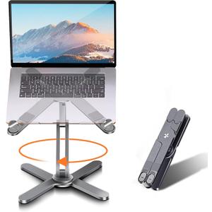 Moallia Laptop Stand with 360 Rotating Base, Computer Notebook Laptop Riser Metal Holder for Desk Collaborative Work, Fully Foldable for Easy Storage, Fits All MacBook, Laptops Up To 16 Inches, Grey