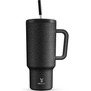 Meoky 40oz Tumbler with Handle, Leak-proof Lid and Straw, Insulated Coffee Mug Stainless Steel Travel Mug, Keeps Cold for 34 Hours or Hot for 10 Hours (Night)