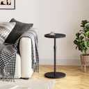 Adjustable End Table, Small Round Side Table, Drink Table for Small Spaces, Pedestal Nightstand for Living Room, Bedroom, Sofa Couch, Black Wood Grain ET-010BW
