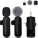 Mini Microphone for iPhone Android Camera iPad USB-C, 4 in 1 Professional Wireless Lavalier Lapel Microphone for Recording, Live Stream, YouTube, Facebook, TikTok, Vlog (2 Pcs)