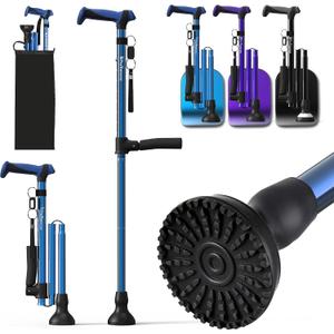Adjustable Walking Cane for Men & Women for Stability,Foldable walking canes with Second Handle for standing,350lbs Heavy Duty,All Terrain,Collapsible Walking Sticks for Seniors & Adults,Blue