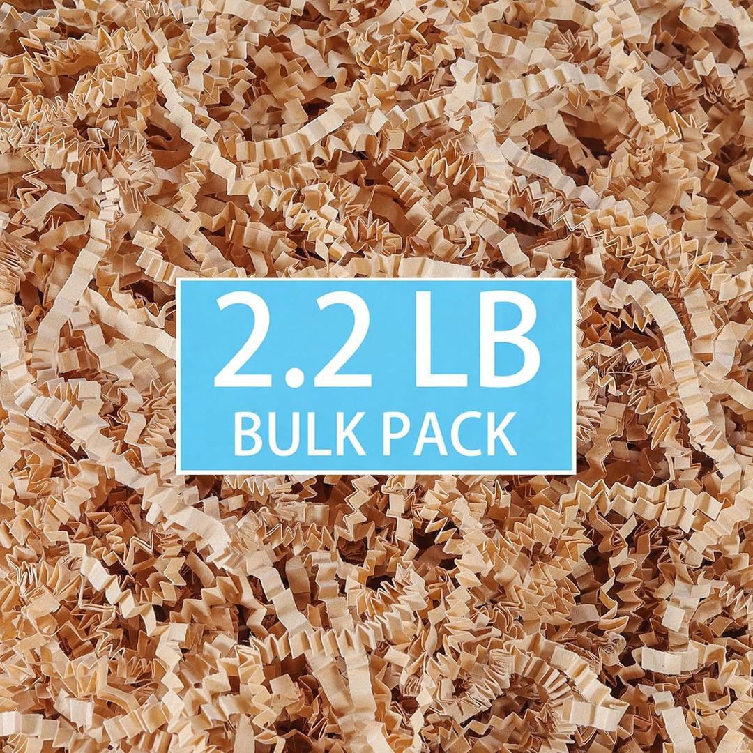 2.2 LB Kraft Shredded Paper for Gift Baskets, Effective Crinkle Paper and Basket Filler, Ideal for Gift Box Stuffing and Handmade Decoration, Birthdays, Weddings, Anniversaries, and All Occasions