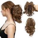 CJL HAIR Claw Clip Short Ponytail Hair Extensions DIY Bendable Metals Messy Bun Hair Piece for Wonen Wavy Curly Synthetic Fake Hairpieces Dark Brown/Golden Blonde