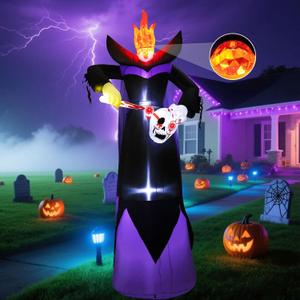 12FT Scary Halloween Inflatables Headless Killer Outdoor Decorations Grim Reaper Holding Skull Dig Out Eyeballs with Flame Light Giant Ghost Blow Up Yard Decoration for Party Garden Lawn Decor