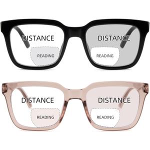 2 Pack Bifocal Reading Glasses for Women Men Oversized Clear Top Bi-focal Readers Progressive Dual-focus Glasses (Black & Pink)