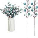 24 Pcs Glitter Berry Stems Christmas Tree Picks Decoration Christmas Faux Holly Colorful Berries Branches Ornaments for Christmas Tree Wreath DIY Craft Decorations (White Silver Lake Blue)