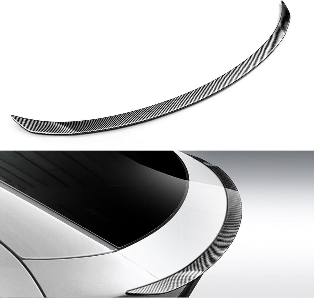 ABS Spoiler for Tesla Model Y Juniper 2026, Matte Carbon Fiber Look Trunk Wing, Rear Lip Spoiler for Sporty Appearance & Aerodynamic Performance, Easy No-Drill Installation