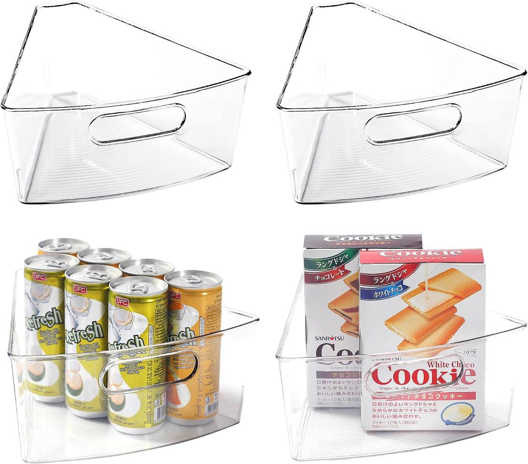 Leeden Lazy Susan Organizer for 26" Diameter Corner Lazy Susan, Plastic Kitchen Cabinet Storage Bins with Handle, 4 Packs, 1/8 Wedge - Food Safe, BPA Free