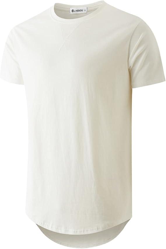 KLIEGOU Mens 100 Cotton Hipster Hip Hop Longline Crewneck T-Shirt Pre - Shrunk, Size XL