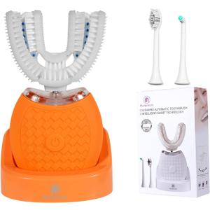 Electric U Shaped Toothbrush for Adult,360 Degree Automatic Cleaning, Ultrasonic Tooth Brush has 23760 Nylon Bristles and 3 Modes Standard, Fast, Ultra Fast(Orange)