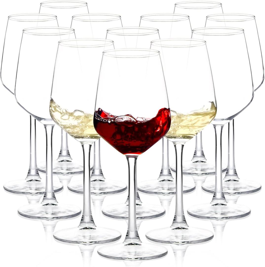 Wine Glasses Set of 12, 12oz Clear Red/White Wine Cup, Long Stem Wine Glasses for Party, Wedding and Home