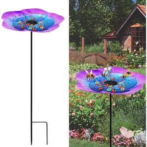 Butterfly Feeder - Outdoor Butterfly Puddler,Bee Cups for Garden with Coloured Glass Stone,Garden Decor for Butterfly feeders for Outdoors,Bee Watering Station(Blue/Purple)