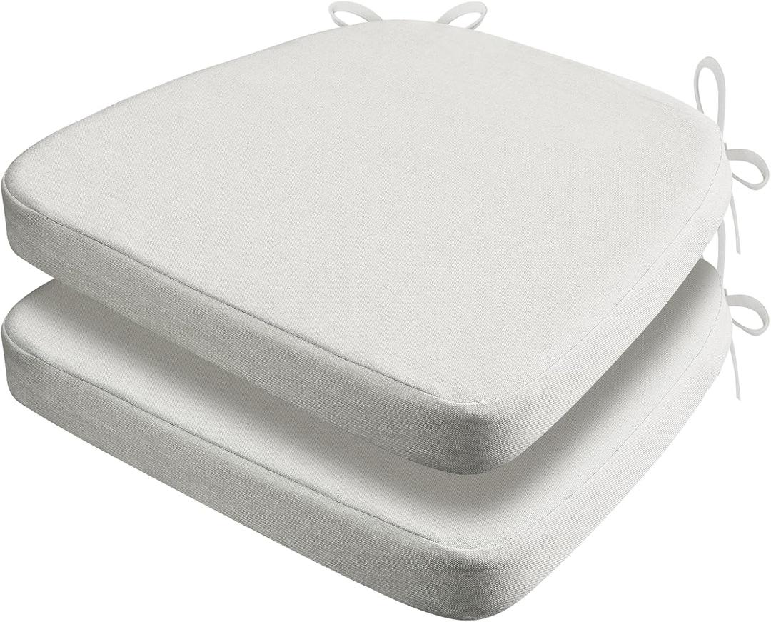 AAAAAcessories D-Shaped Chair Cushions, 2" Thick Dining Chair Pads with Ties and Removable, Machine-Washable Cover, 17" x 16", Set of 2, Natural Linen