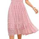 Annebouti Women's 2025 Summer Spring Wedding Guest Dresses Short Sleeve Casual Flowy Swiss Dot Smocked Midi Dress, S