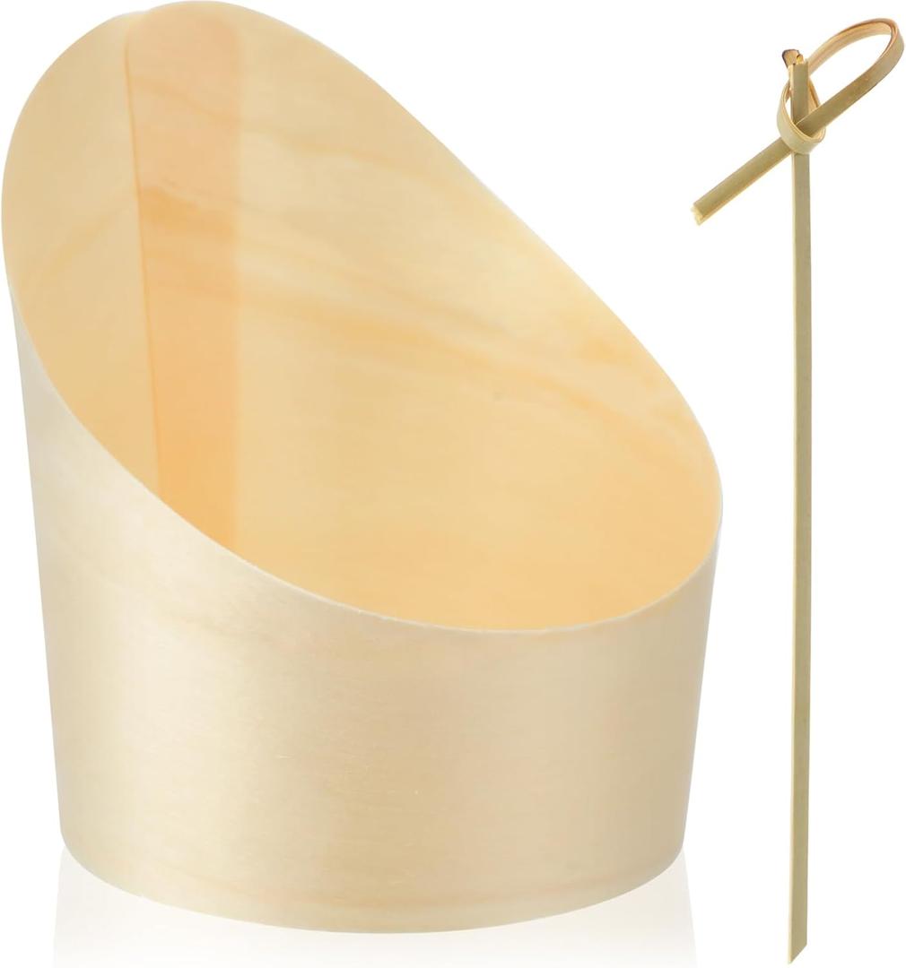 50pcs 4oz Slanted Wooden Dessert Cups, Disposable Tasting Cups for Appetizers, Cheese, Fruits, Weddings, Parties & Charcuterie Boards Mini Snack Containers (Classic Style)
