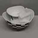 Tiered Serving Bowls Chip and Dip Serving Set with Stand, Ceramic Appetizer Serving Dishes Platters and Trays for Parties Entertaining - Checkered Kitchen Decor (2-Tier Set (Large, Medium), Black and White Pattern)