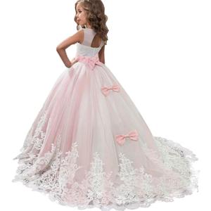 Girl Frilly Dress Backless Wedding Embroidery Birthday Floor Length Tulle Prom Ball Gown (9-10 Years, Pink)