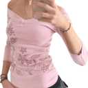 Y2k V Neck Floral Tops Women Fairy Grunge Vintage Long Sleeve Top 2000s Emo Graphic Cute Cloth, M