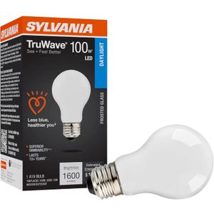 Sylvania LED TruWave Natural Series A19 Light Bulb, 100W Equivalent, Efficient 15W, 1600 Lumens, Medium Base, Dimmable, Frosted, 5000K, Daylight - 1 Pack (42290)