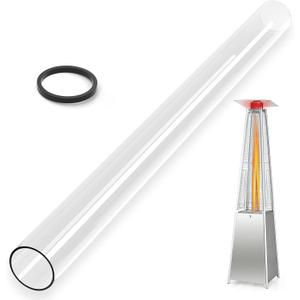 Patio Heater Glass Tube Replacement with Rubber Ring, 49.5 Tall 4 Diameter, Quartz Glass Tube Fit Four-Sided Pyramid Flame Outdoor Heaters Compatible with Hiland, Fire Sense