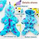 Dinosaur Pet Costume Hooded Jumpsuit for Small Dogs Cats, Soft Flannel Warm Four-Legged Clothing with Leash Hole, Funny Cosplay Outfit for Easter Halloween Christmas (Small, Dinosaur)