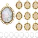 PH PandaHall 60pcs Gold Pendant Trays Kit, 30pcs Oval Blank Bezel Pendant Trays Base, 30pcs 25x18mm Glass Cabochon Dome Tiles for Bridal Wedding Bouquet Graduation Photo Charm Making DIY