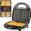 OVENTE Electric Sandwich, Panini and Waffle Maker Set with 3 Removable Non-Stick Plates, 750 Watts, Perfect for Grilled Cheese, Tuna Melts, Burgers, Steaks and Snacks, Black GPI202B