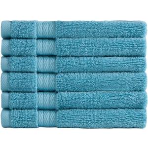 Ozdilek 6-Piece Washcloth Set 13x13 100% Turkish Cotton, 600 GSM, Soft, Gentle on Sensitive Skin, Multi-Purpose Use, Washable, Reusable, Ideal for Baby Care & Spa 6 Towels (Milky Blue)