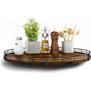 Farmhouse Oak 18" Lazy Susan Turntable Organizer for Cabinet, Round Wooden Lazy Susan Organization and Storage for Dining Table, Pantry, Kitchen, Countertop, Cupboard,Home Decor, Walnut Wood (18")
