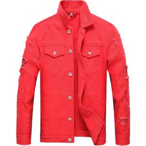 LZLER Men's Denim Jackets Distressed Destroyed Classic Vintage Slim Fit Ripped 2024 Fashion Trendy Trucker Jean Jackets (Red, Small) LZLER Men's Denim Jackets Distressed Destroyed Classic Vintage Slim Fit Ripped 2024 Fashion Trendy Trucker Jean Jackets (Red, Small)