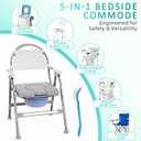 5 in 1 Folding Bedside Commode - Adjustable Height Portable Commode Toilet for Adults with Arms and Back, Potty Chair with Toilet Brush for Elderly, Disabled, Pregnant, Recovery, Up to 330 lbs