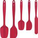 HOTEC Heat Resistant 600 BPA-Free Silicone Rubber Spatula Set, Kithchen Cooking Spatulas, Baking, Mixing, for Non Stick Cookware, Dishwasher Safe, Red Set of 5, 10.8