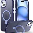 Magnetic for iPhone 15 Plus Case with Invisible Stand, [10 FT Drop Protection] [Velvety Touch] Slim Translucent Matte Back Shockproof Phone Case for iPhone 15 Plus 6.7'', Blue