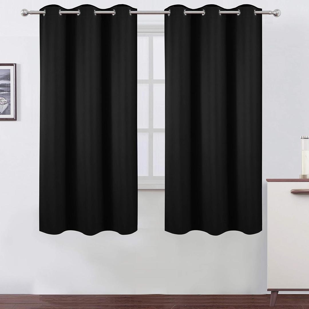 LEMOMO Black Blackout Curtains 34 x 63 Inch Length/Set of 2 Curtain Panels/Thermal Insulated Room Darkening Blackout Curtains for Bedroom