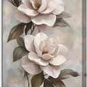 PBXBJY Magnolia Flower Canvas Wall Art Vintage Floral Painting Rustic Picture Print Light Pink Flowers on Grey Background Poster Plants Bathroom Bedroom Decor (16.00" x 24.00")