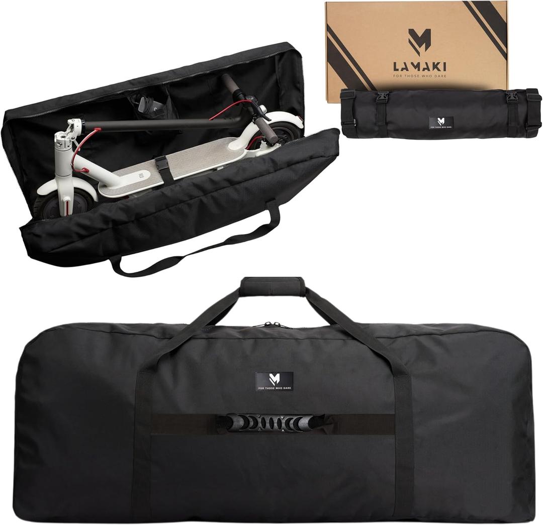 lamaki Transport Bag for Electric Scooters - Universal Size - Heavy Duty Nylon 1680D, Foldable, Metal Zippers, Straps for Handle Bars - Electric Scooter Carrying Bag