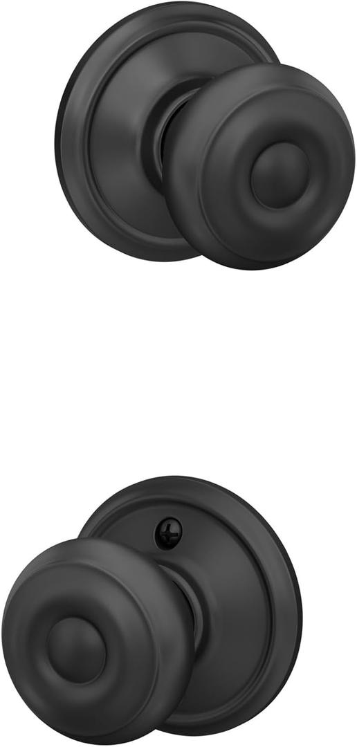 Schlage F10 GEO 622 Standard Door Knob, Hall & Closet Passage Lock, Matte Black
