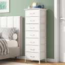 Fixwal Tall Narrow White Dresser for Bedroom, Storage Dresser Organizer with 7 Fabric Drawers, Nightstand Furniture in Closet, Entryway, Hallway