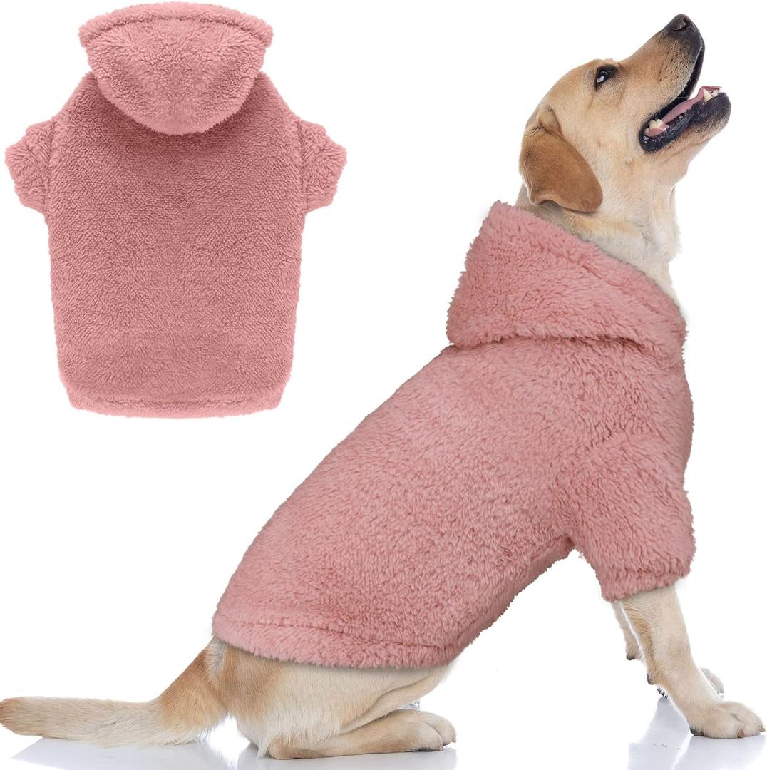 Fuzzy Dog Sweaters for Large Dogs Pet Hoodie Clothes Warm Soft Pet Coats Hooded Sweatshirt Dog Sweaters for Extra Large Dogs (Pink-XXL)