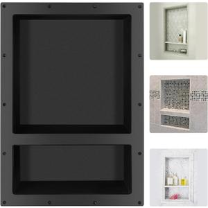 Suteck 25"x17" Shower Niche, 2-Tier Built-in Shelf Tile-Ready Storage Box