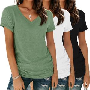 Women's Basic T Shirts Pack V Neck Short Sleeve Tees Loose Fit Tshirts Summer Casual Fashion Soft Tee Tops (L)