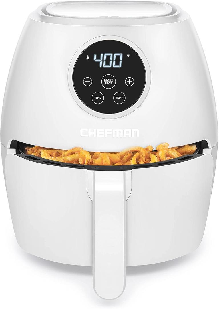 CHEFMAN Small Air Fryer Healthy Cooking, 3.7 Qt, Nonstick, User Friendly and Digital Touch Screen, w/ 60 Minute Timer & Auto Shutoff, Dishwasher Safe Basket, BPA-Free, Glossy White (3.5 Quart)