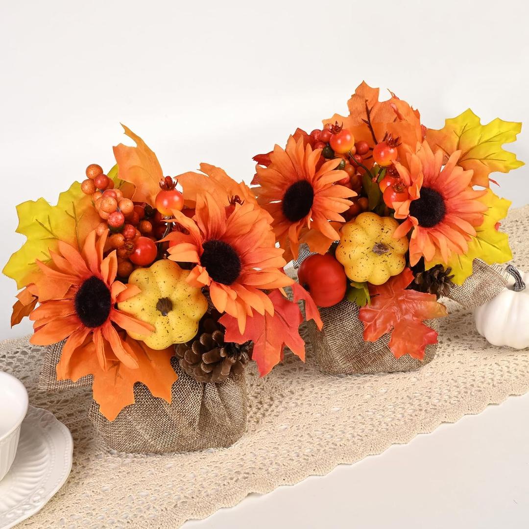 Waipfaru Fall Decor, Fall Decorations for Home2Pcs Artificial Fall Flowers with Burlap Base, Fall Leaves Sunflower Decor Fall Leaves, Thanksgiving Decorations, Fall Centerpieces for Tables